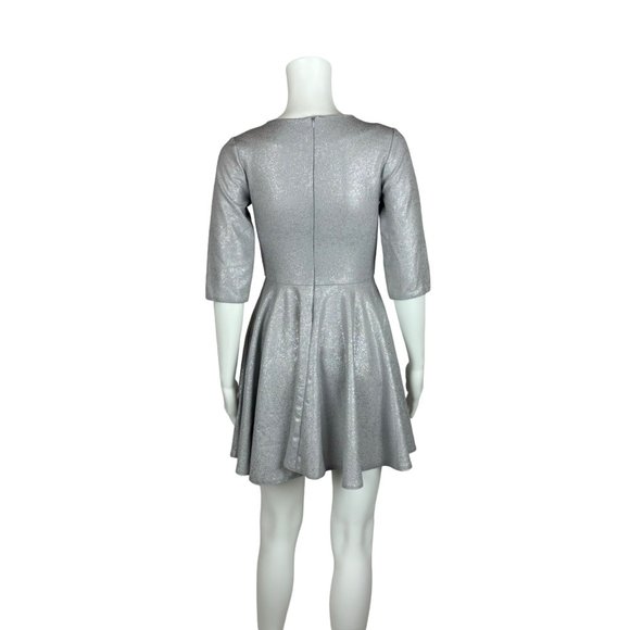 Silver Metallic Skater Mini Dress Spaceage Holiday XS - Picture 6 of 8